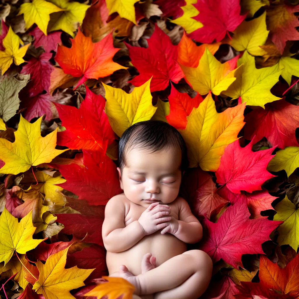 bebe dormindo folhas outono