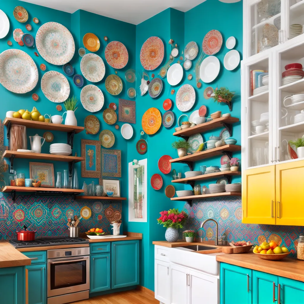 parede cozinha pratos ceramicos coloridos