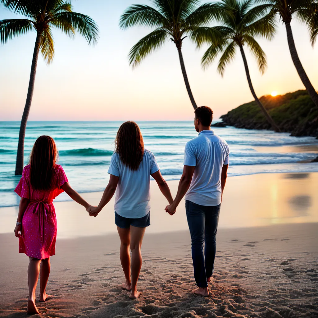 casal maos dadas praia por do sol presente