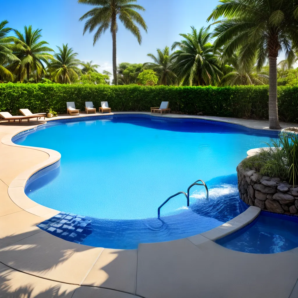 piscina azul limpeza sol palmeiras