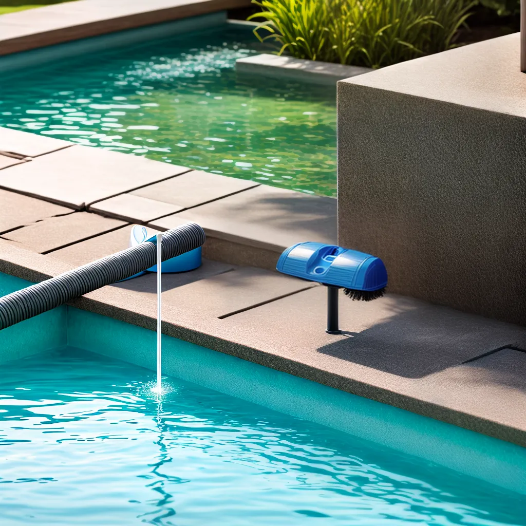 limpeza piscina improvisada vassoura