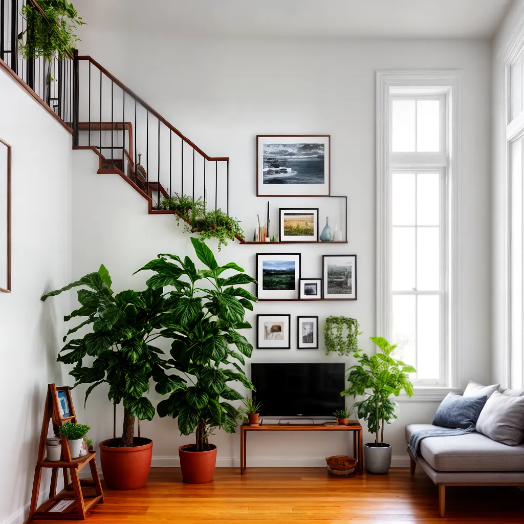 sala decorada escada objetos