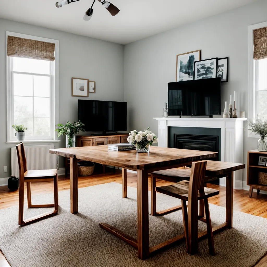 sala estar mesa madeira flores