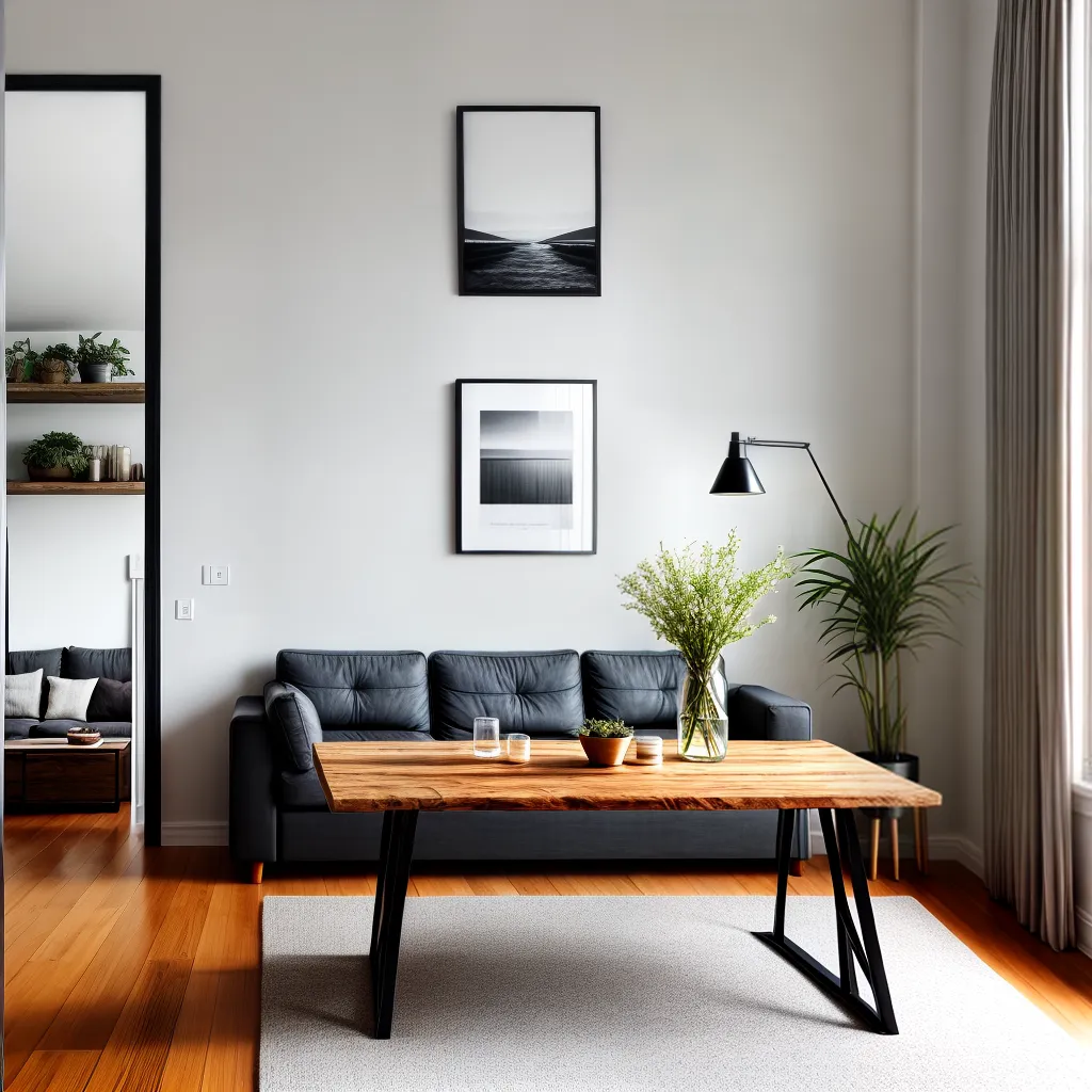 sala estar mesa madeira preta