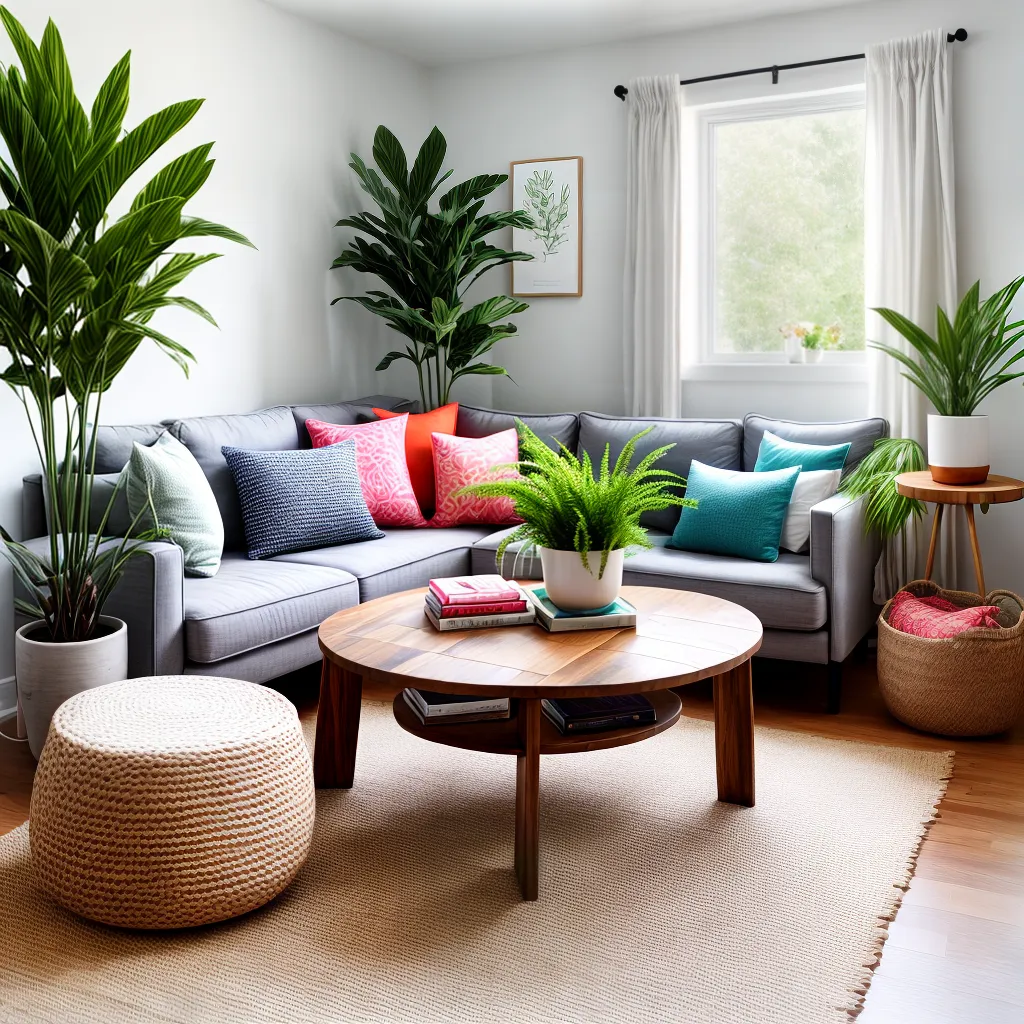 sala decorada madeira acessorios vibrantes