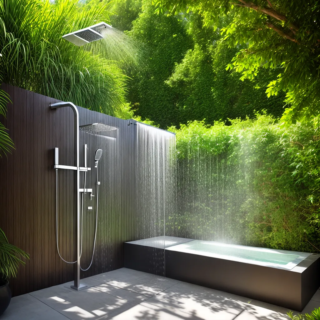 jardim ensolarado ducha ao ar livre 2