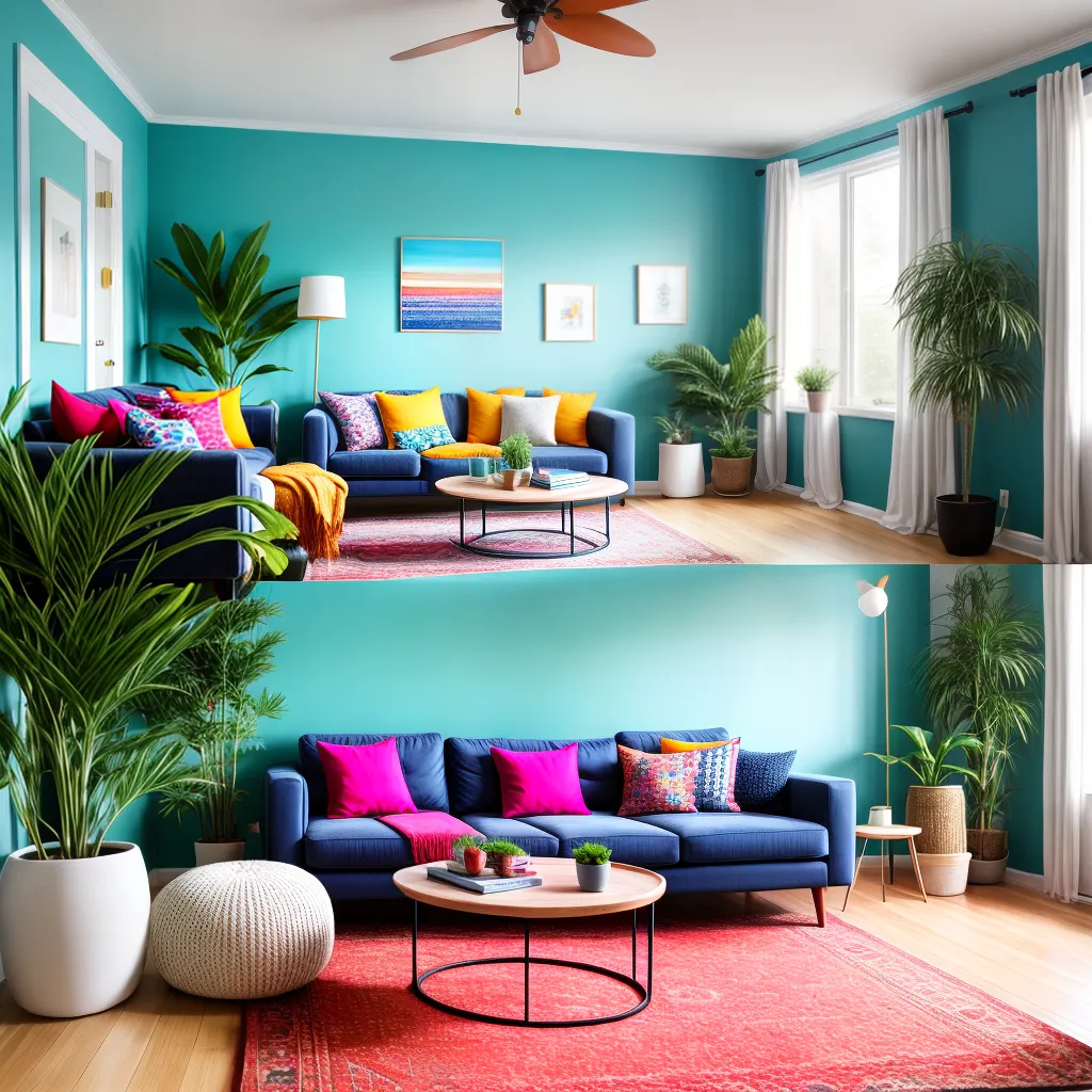 sala colorida sofa alegria plantas