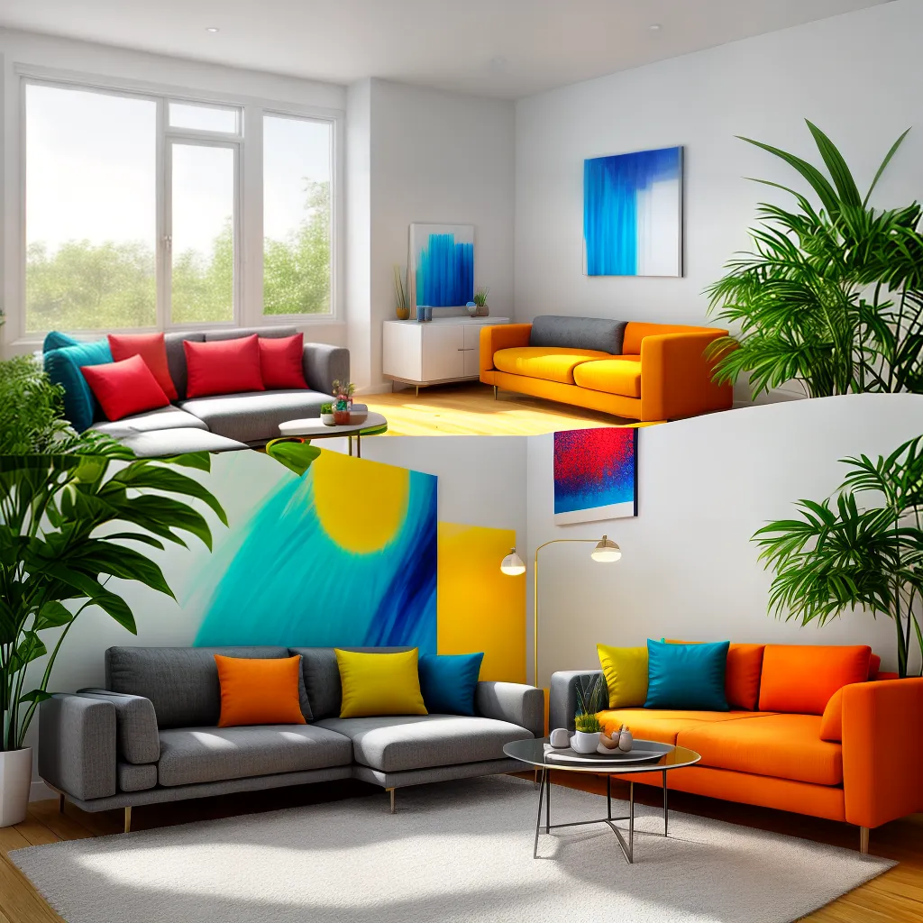 sala colorida sofa plantas iluminada