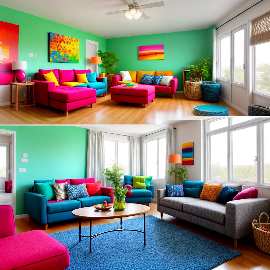 sala vibrante sofa colorido acessorios