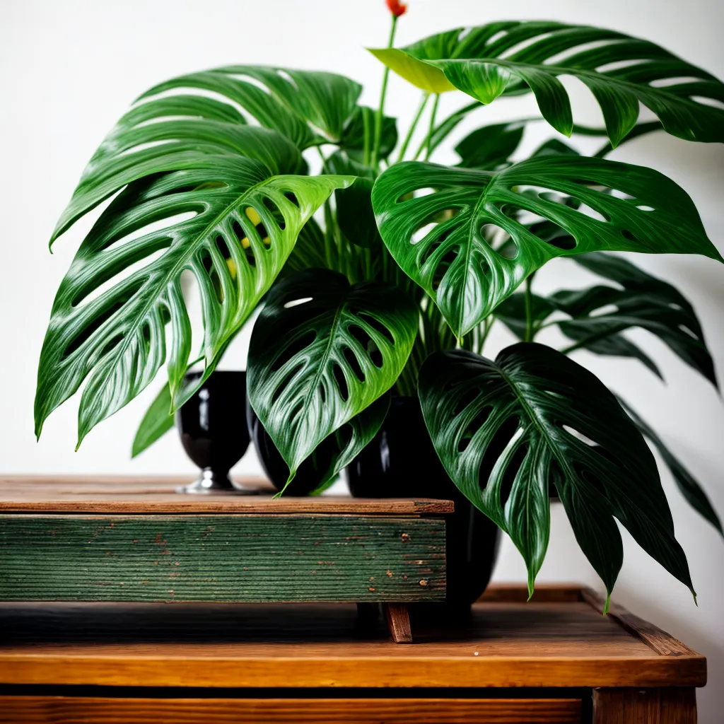 monstera verde prateleira madeira loft