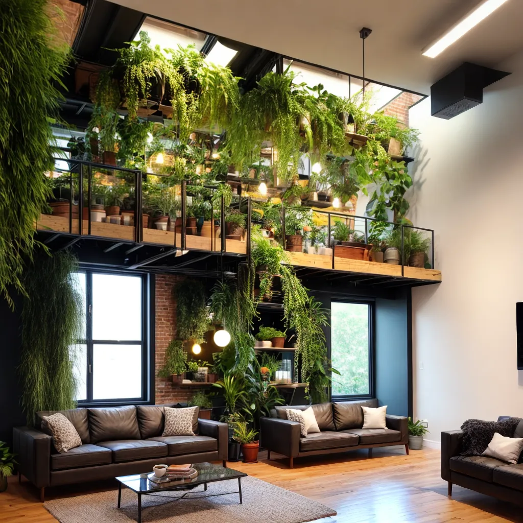 loft plantas verdes paredes tijolos