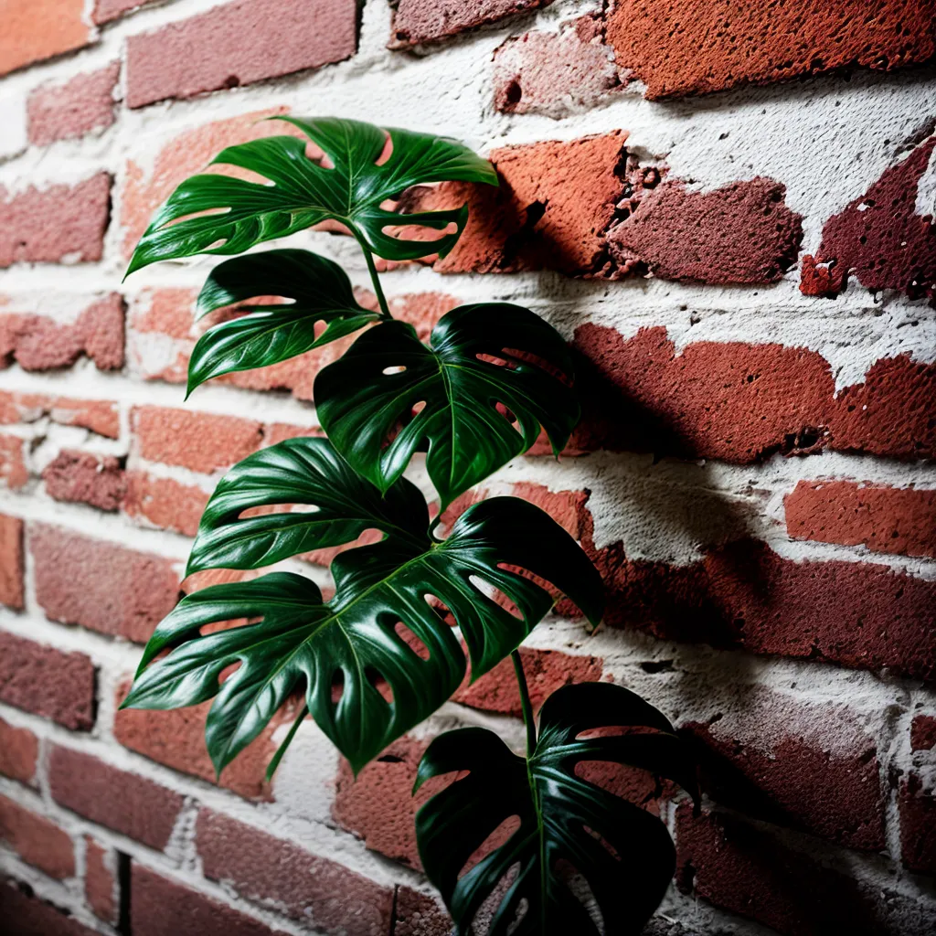 monstera verde parede tijolos loft