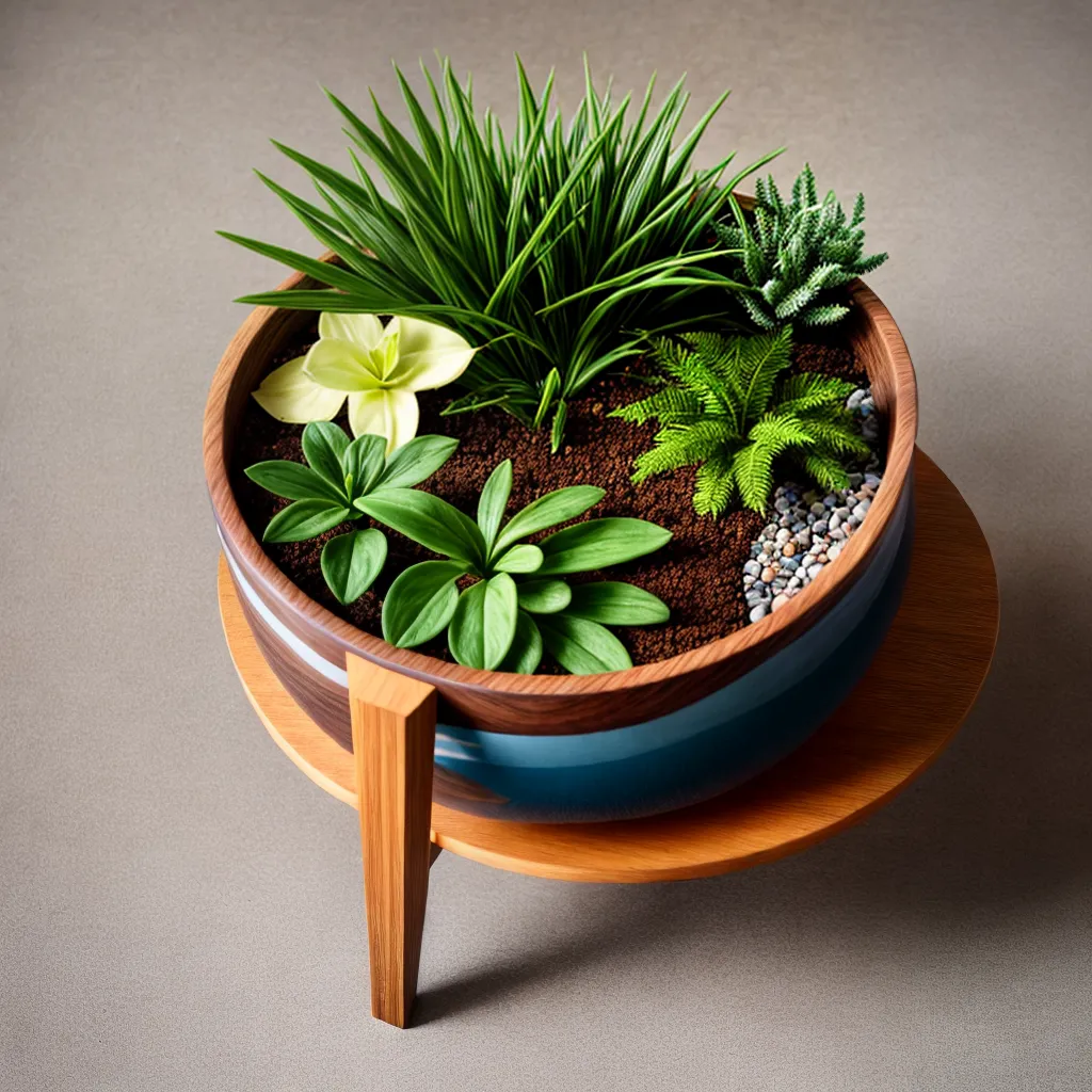 mesa madeira plantas vibrantes