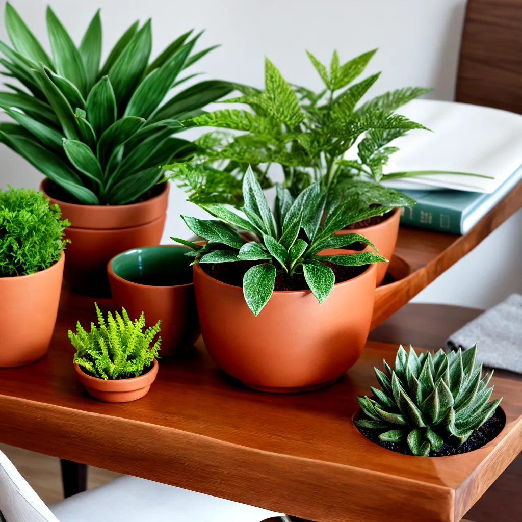 mesa madeira plantas coloridas