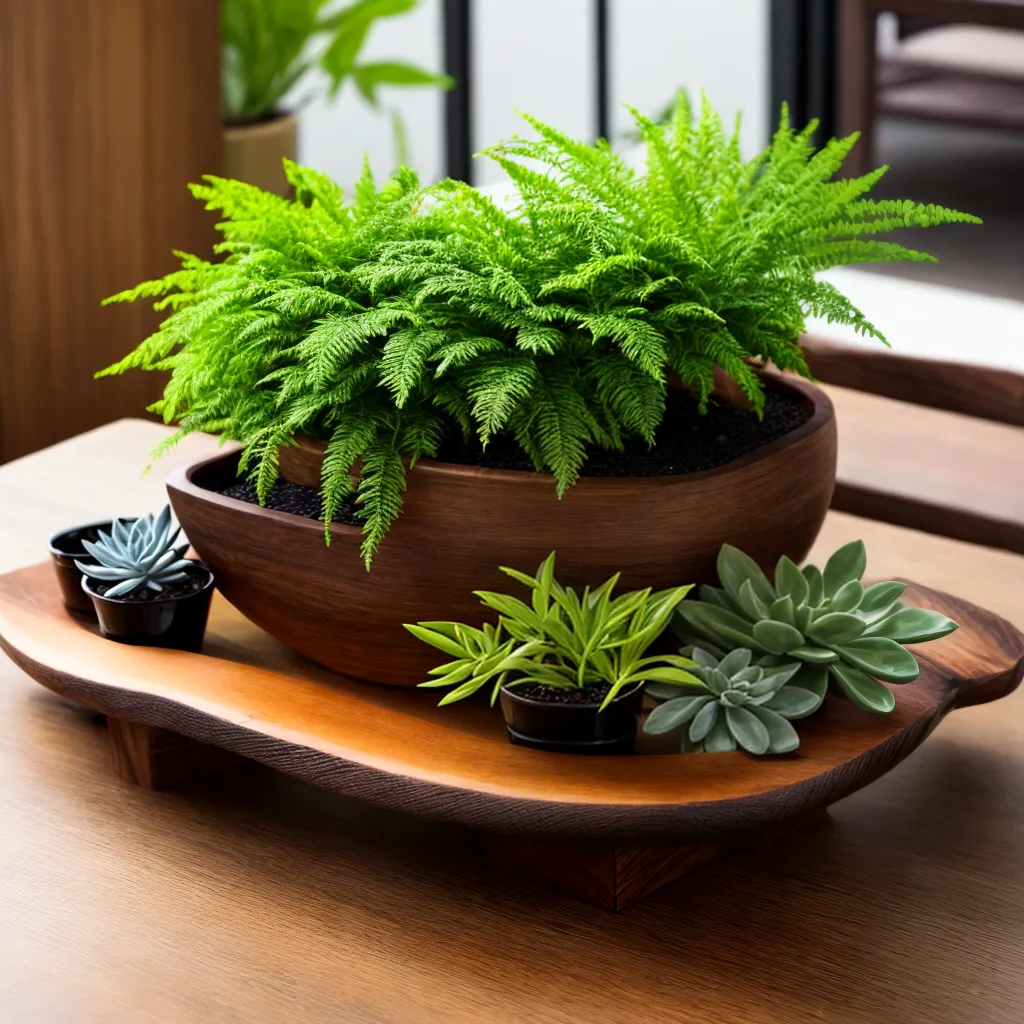mesa madeira plantas vibrantes 1