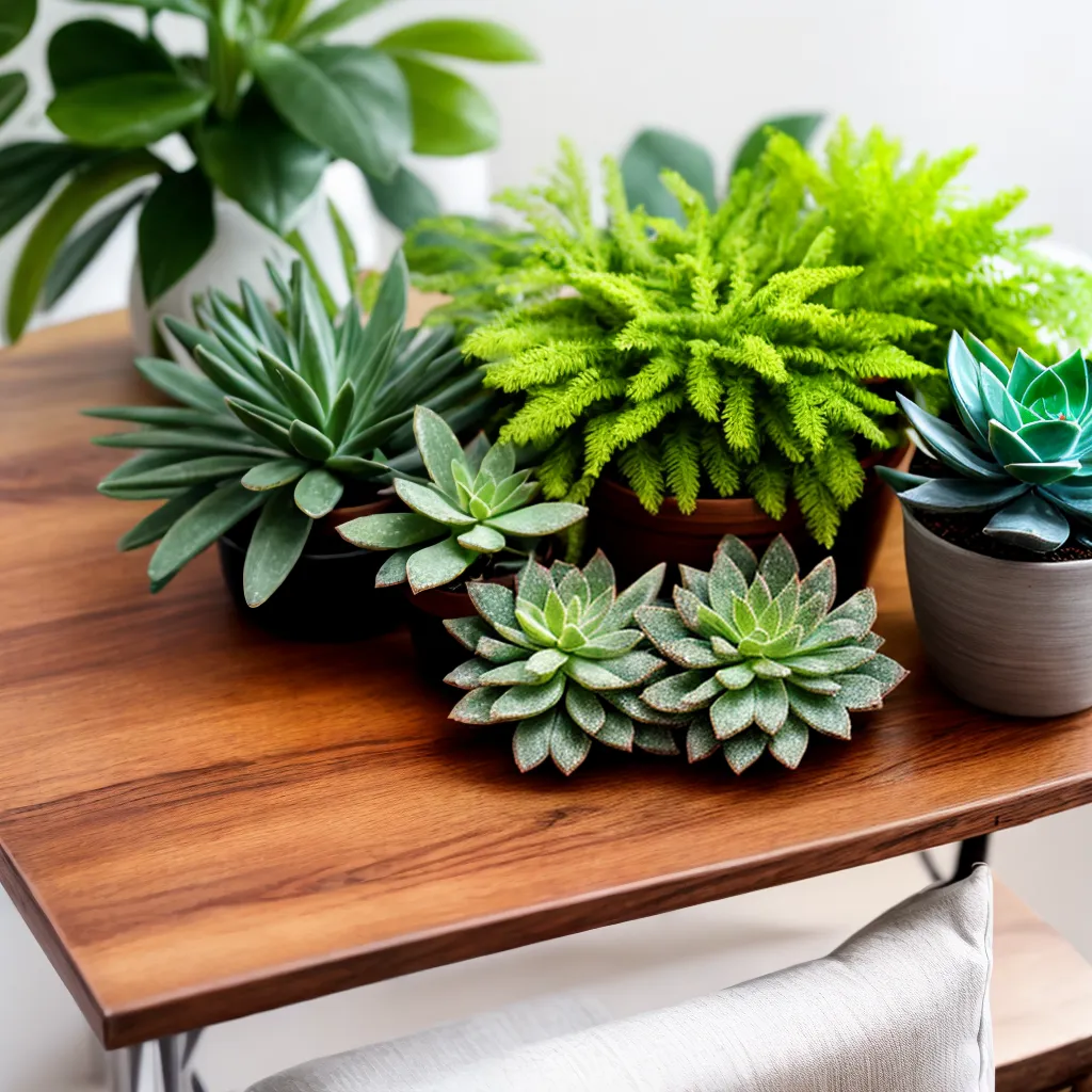 mesa madeira plantas suculentas vibrantes