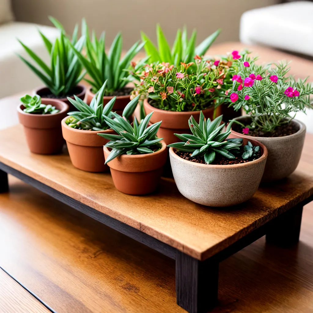 mesa rustica plantas vibrantes