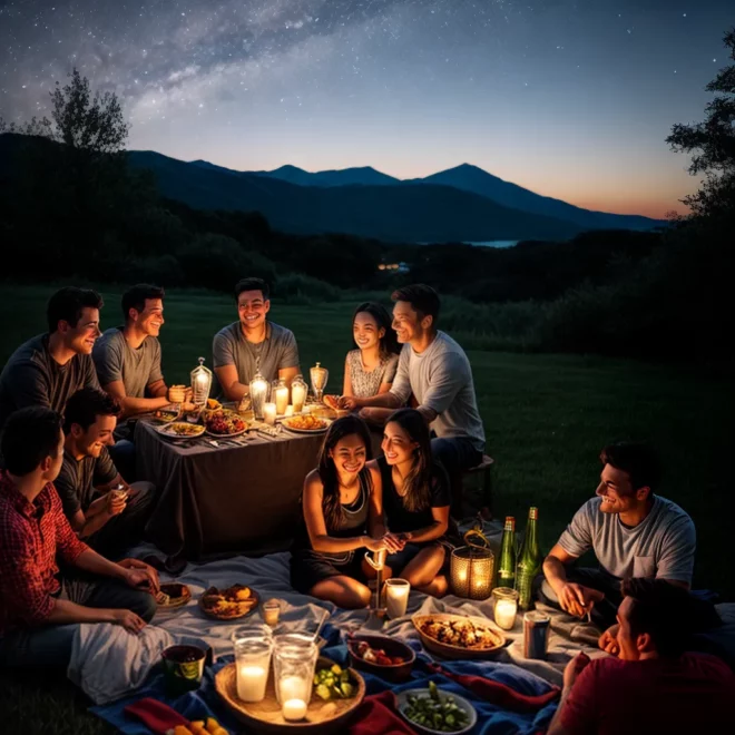 noite amigos piquenique estrelas lanterna noite amigos piquenique estrelas lanterna
