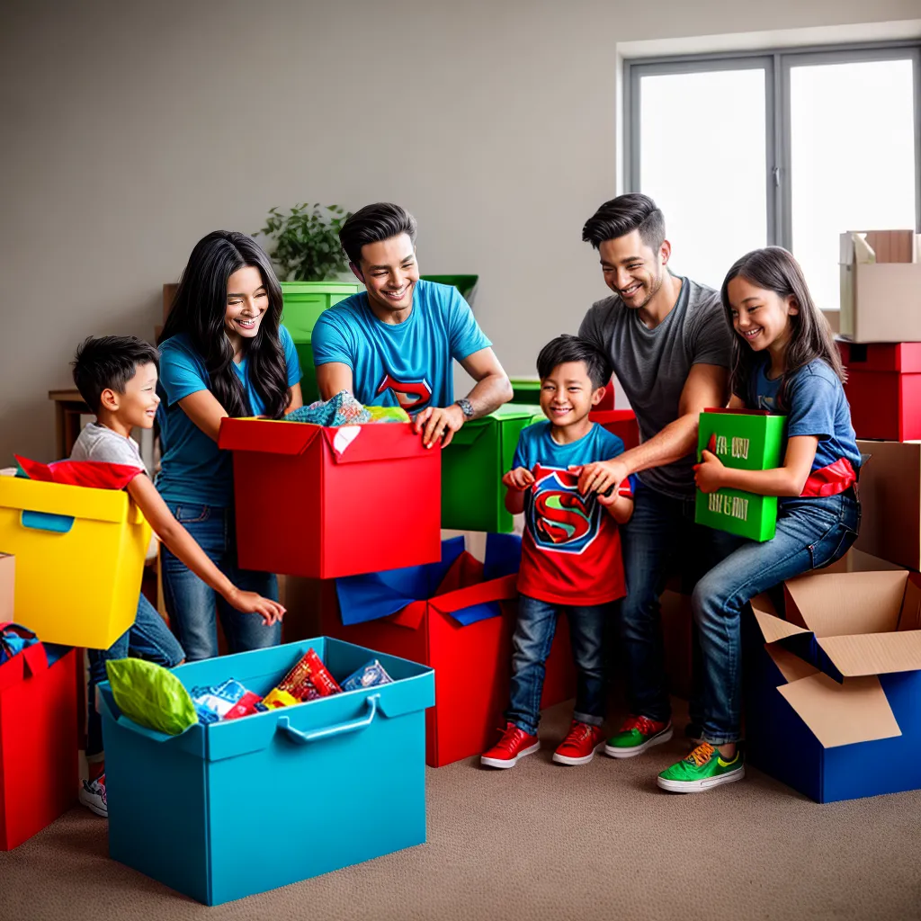 familia embalando caixas superherois familia embalando caixas superherois