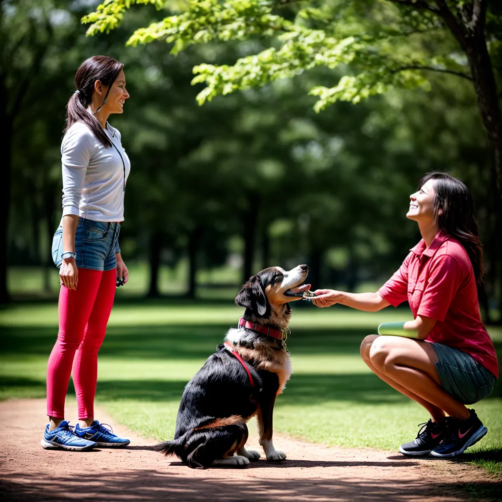 mulher sorrindo parque cachorro obediente mulher sorrindo parque cachorro obediente