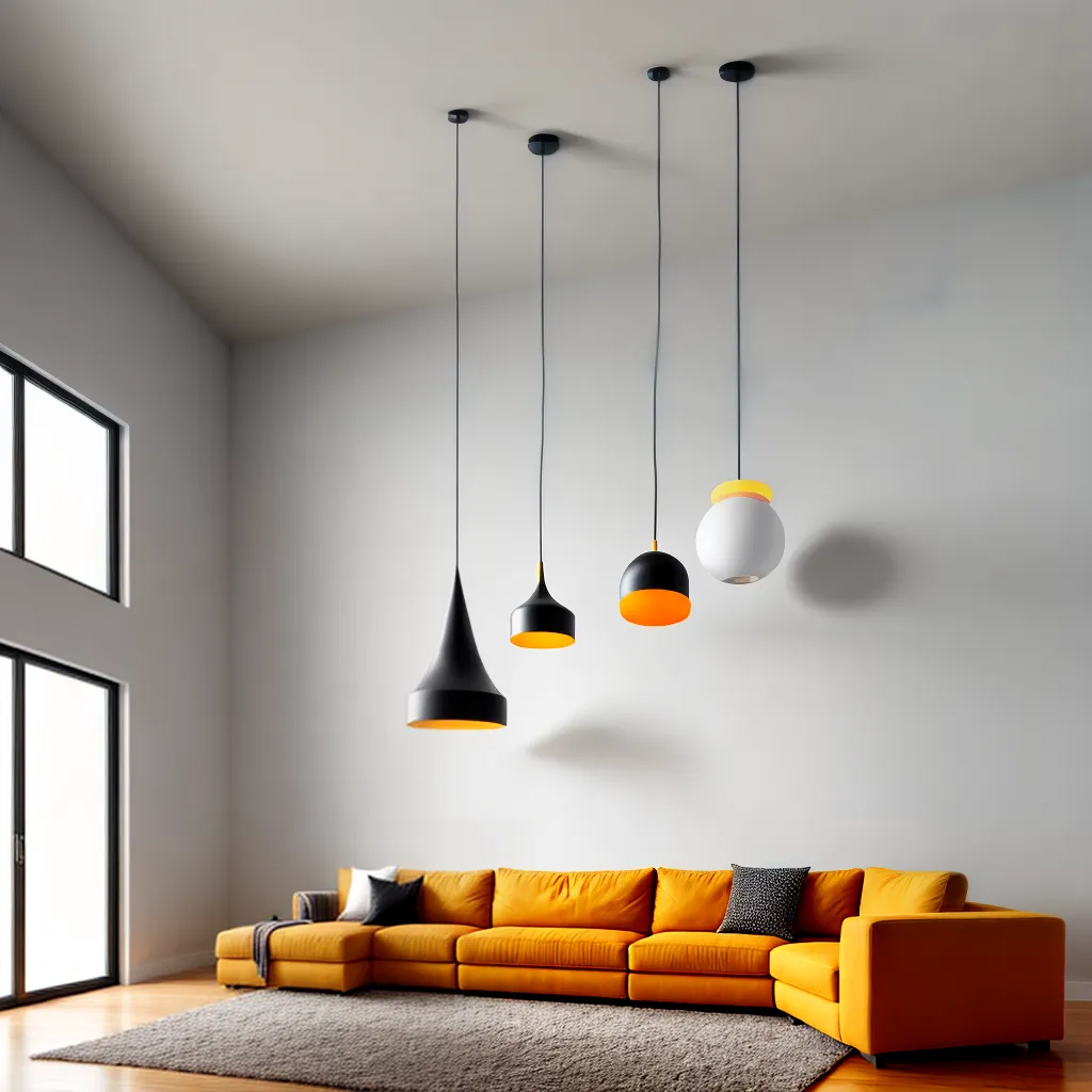 sala estar teto alto pendente sofisticado