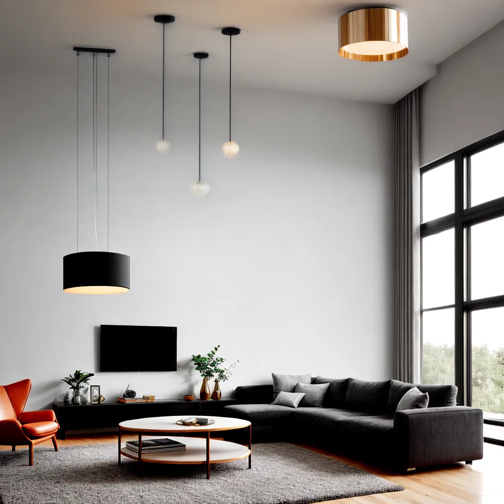 sala estar teto alto luz pendente