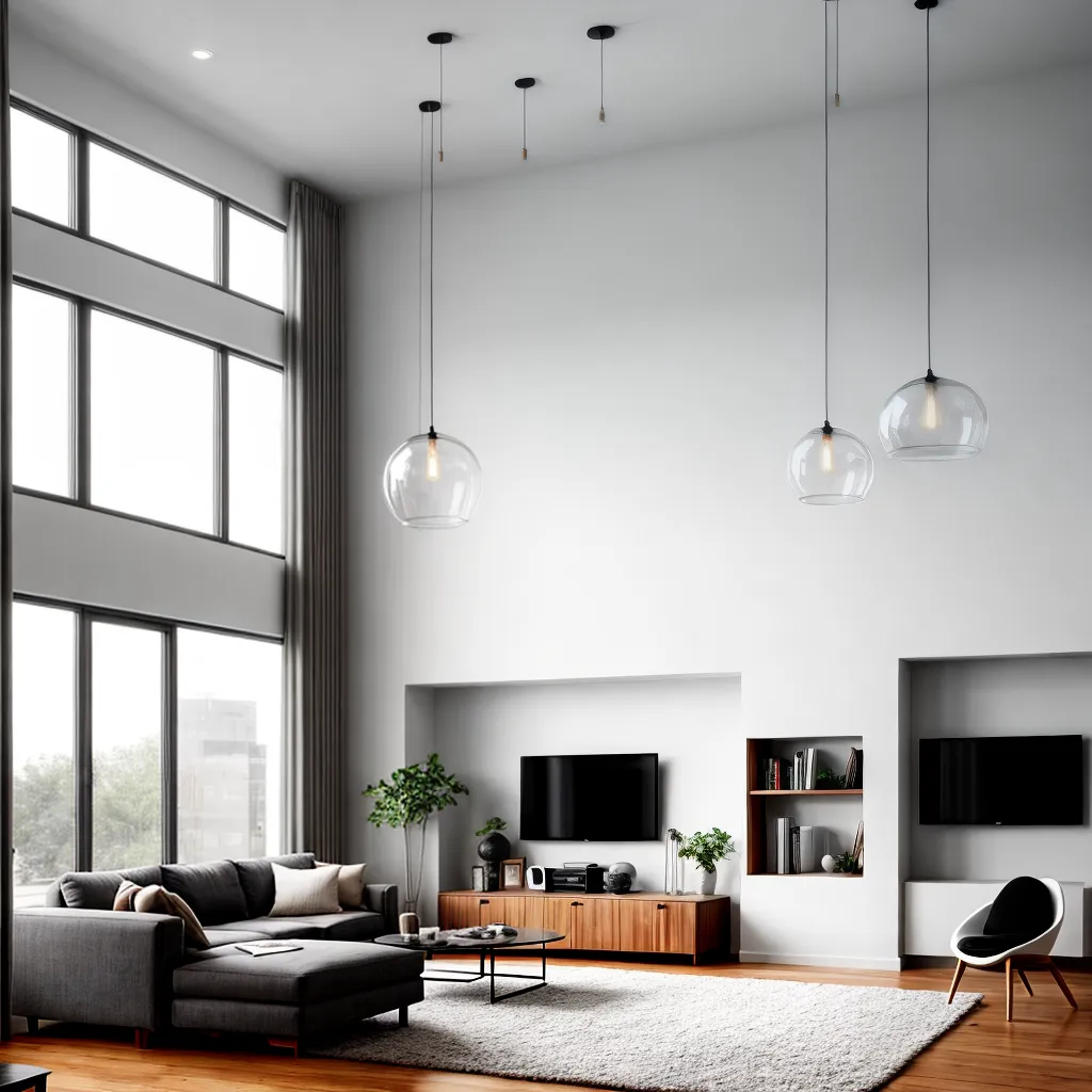 sala estar teto alto luminarias pendentes 1