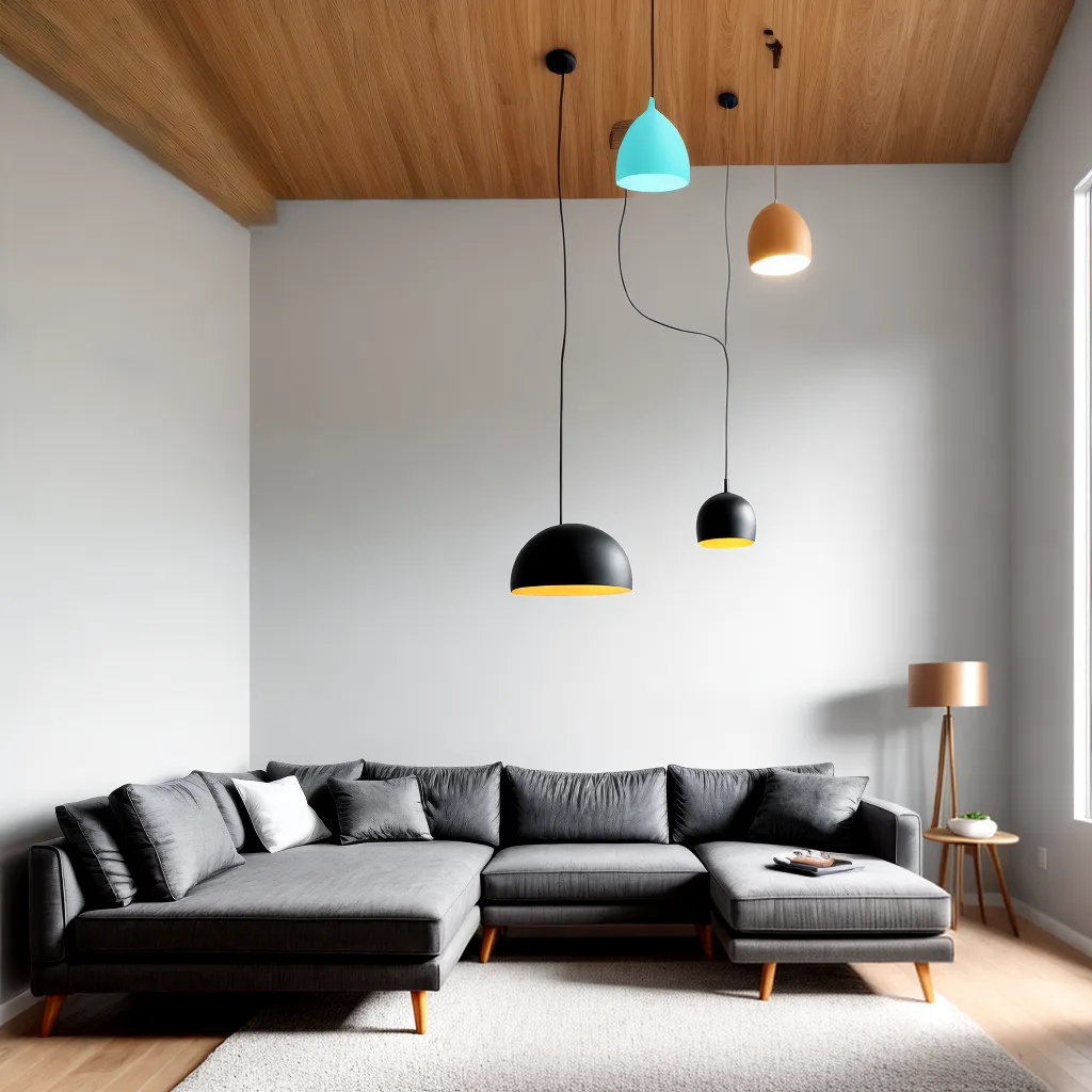 sala estar teto alto luminaria pendente