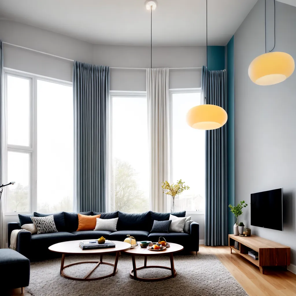 sala estar teto alto janelas pendentes