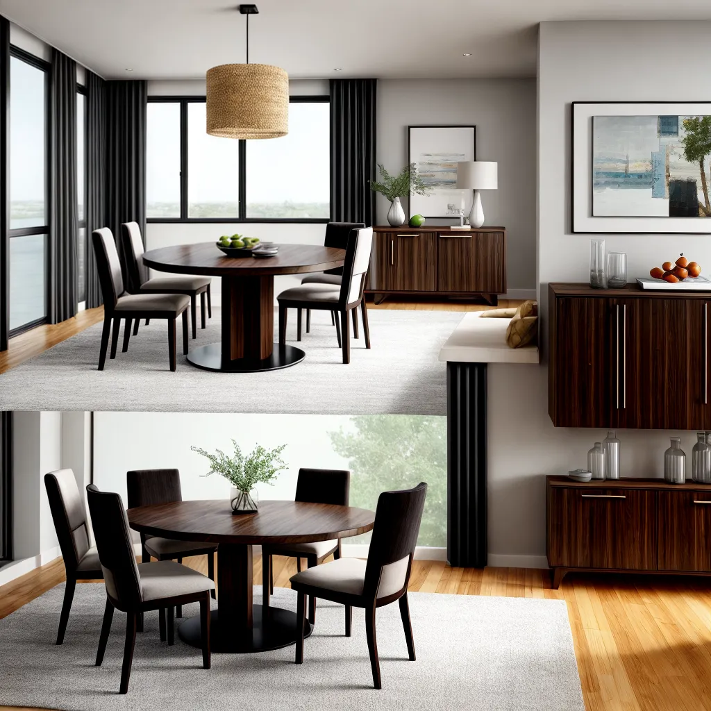 mesa jantar madeira escura cadeiras modernas