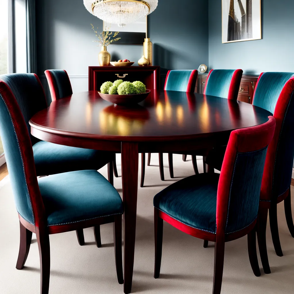 mesa jantar madeira escura cadeiras veludo