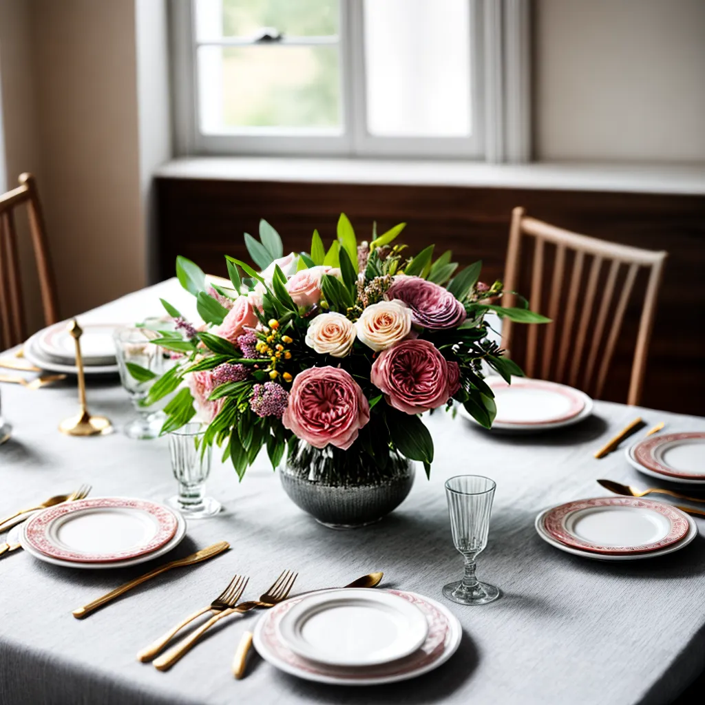mesa jantar elegante flores luzes