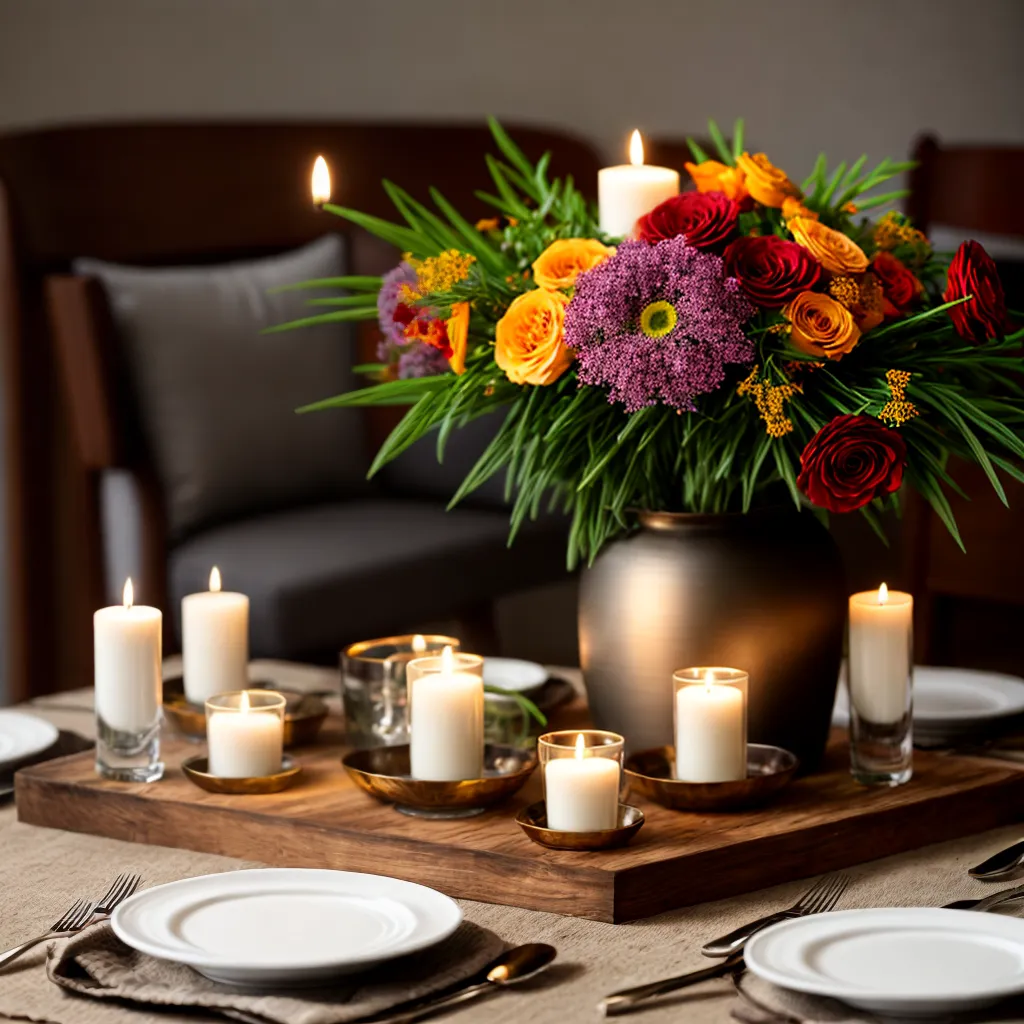 mesa jantar flores velas outono