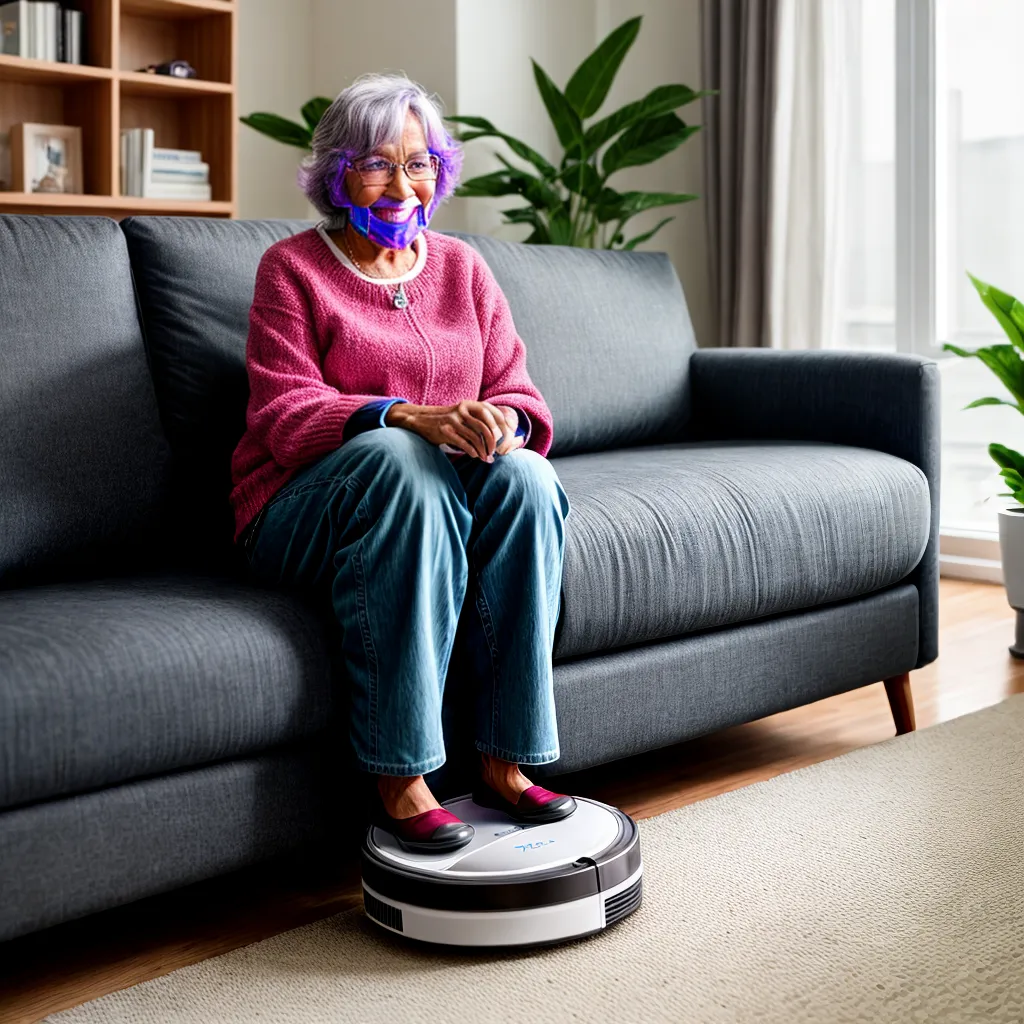 senhora sorrindo robo aspirador limpeza
