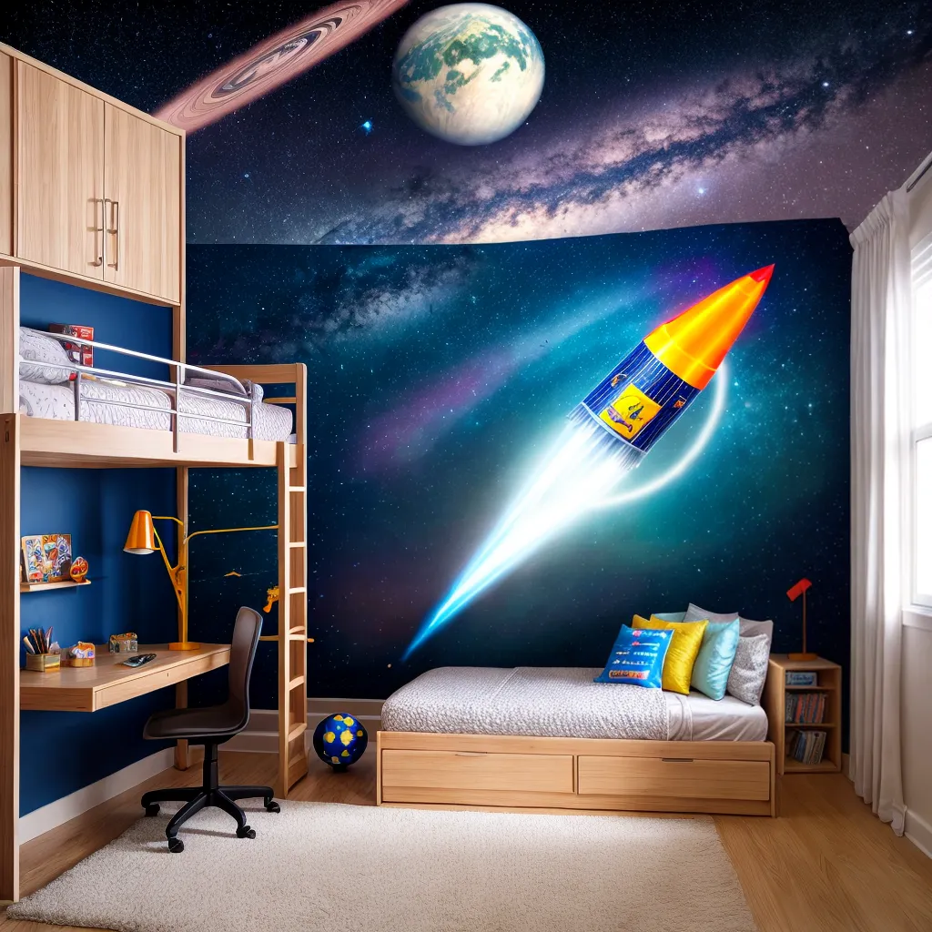 quarto espacial infantil cama foguete