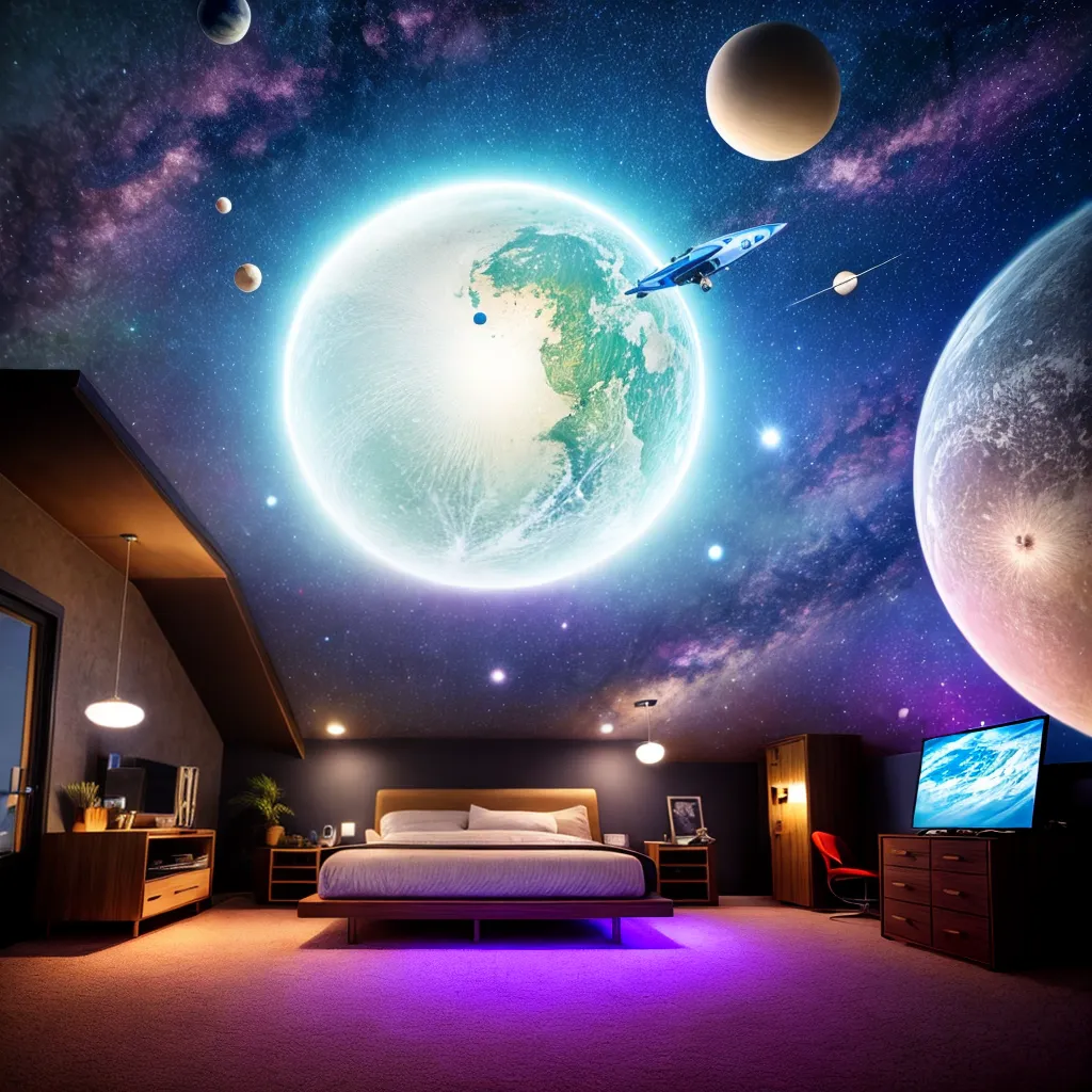 quarto infantil espaco nave estrelas
