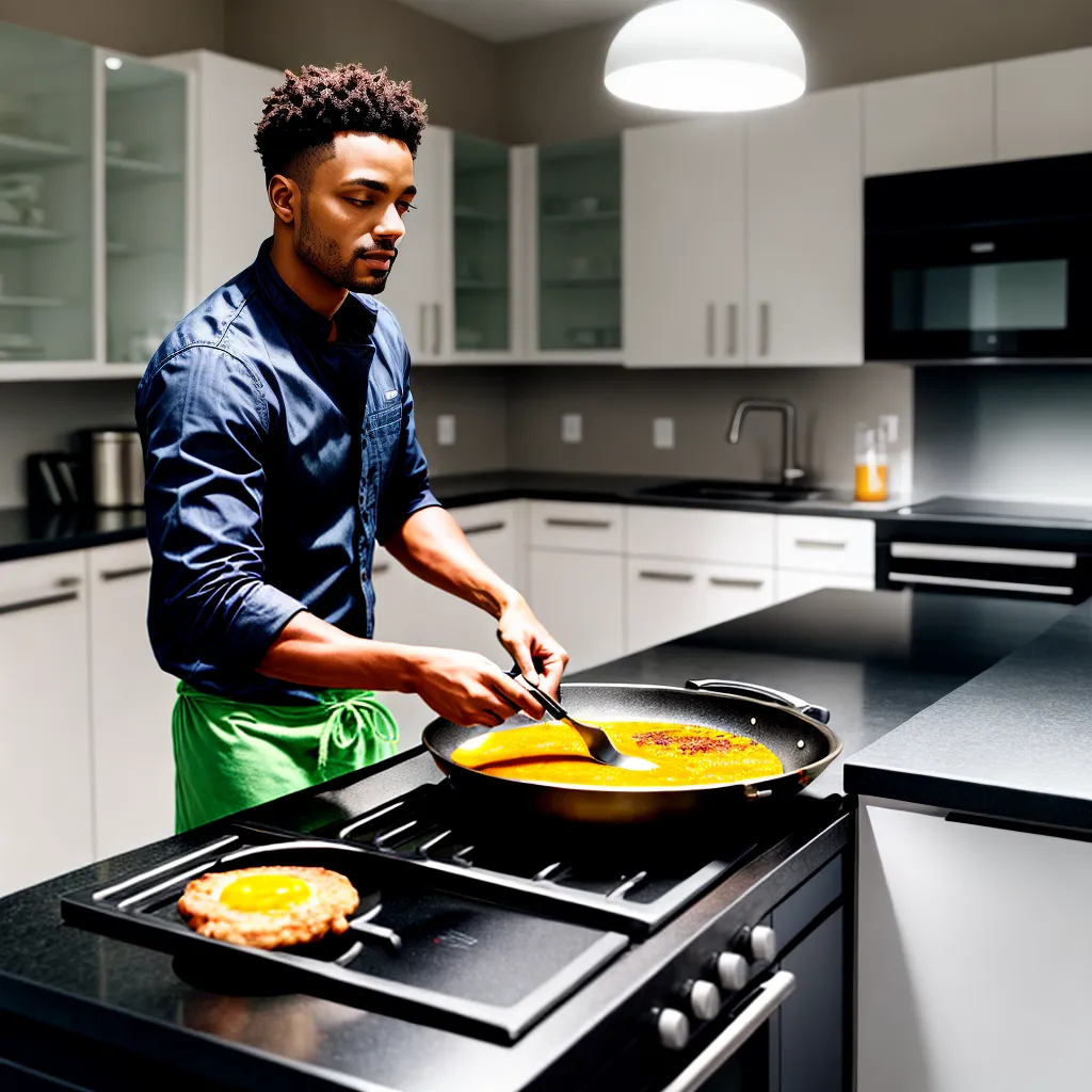 cozinha iluminada chef omelete dourado