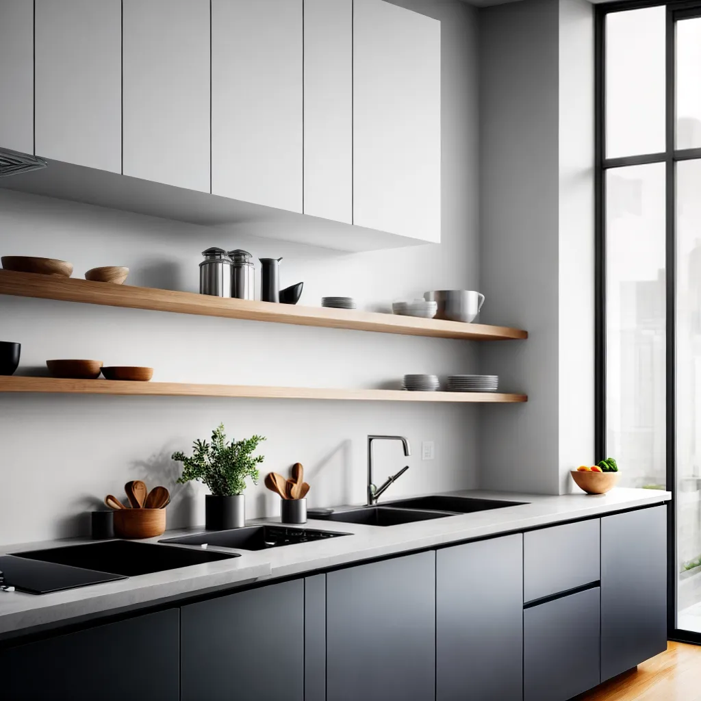 cozinha minimalista prateleiras aco