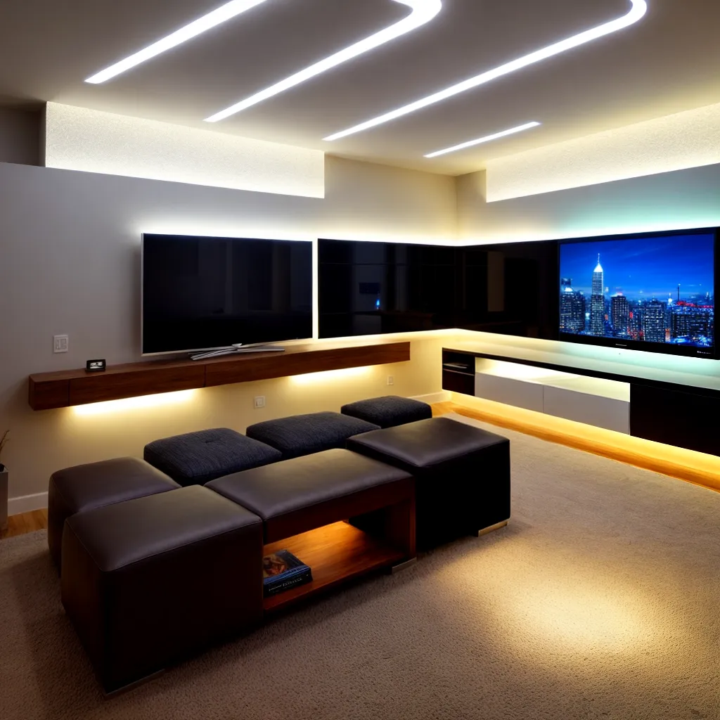 sala iluminada tiras led ajustaveis