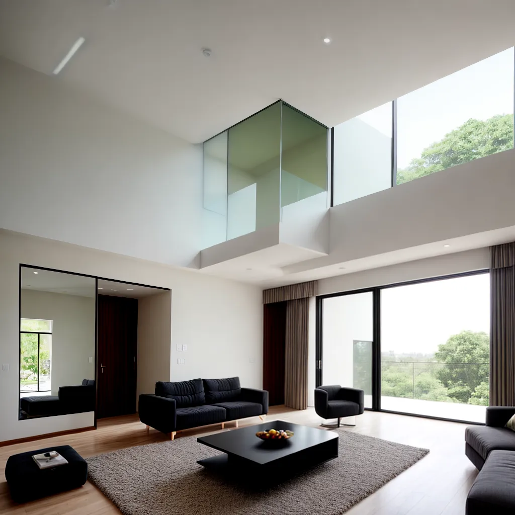 sala minimalista janela jardim espelho