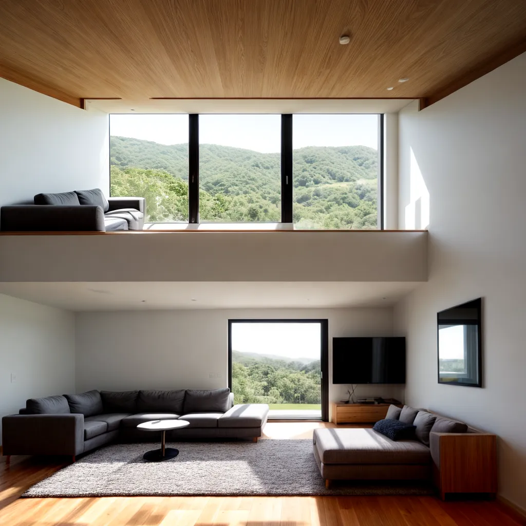 sala minimalista janela paisagem espelho