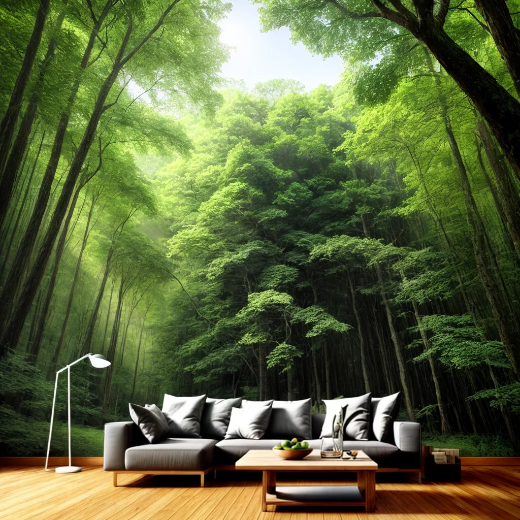 sala vibrante mural floresta natureza