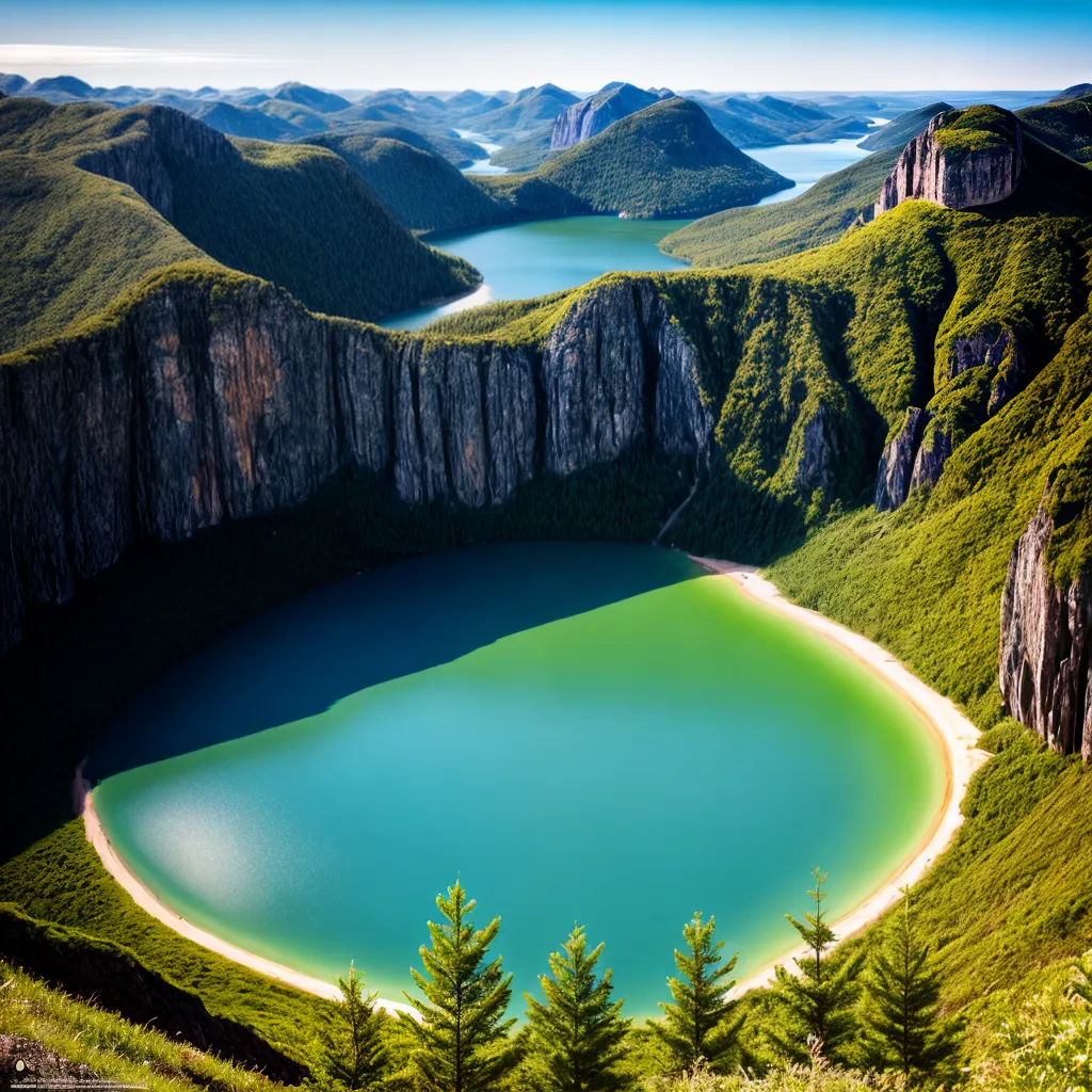 fotomural paisagem montanhas lago