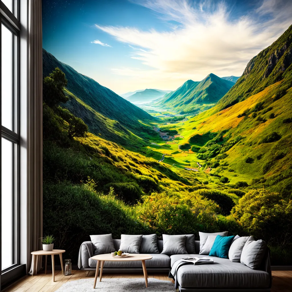 sala mural paisagem vibrante