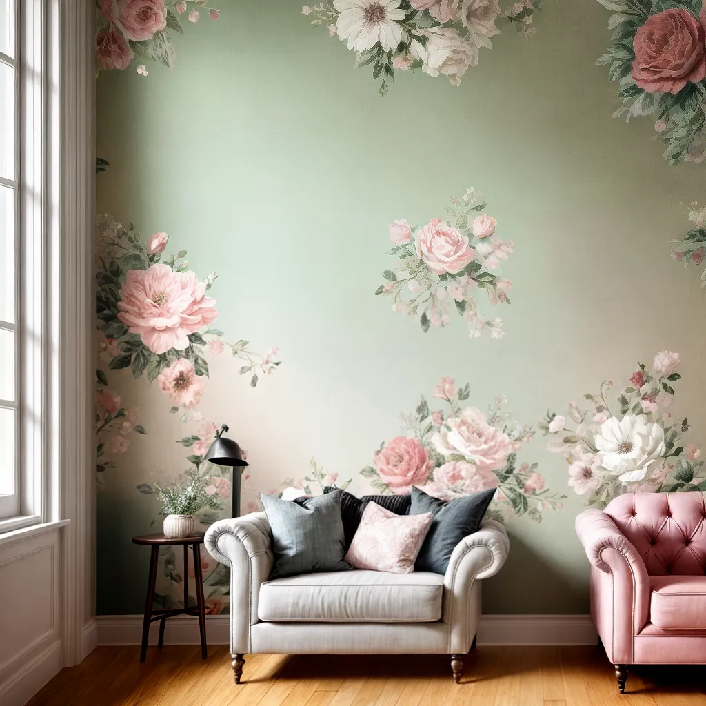 interior shabby chic papel de parede vintage