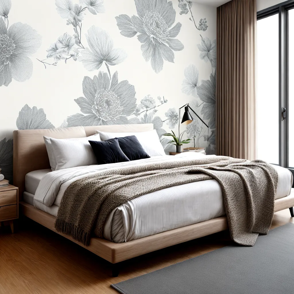 quarto romantico papel de parede floral 2