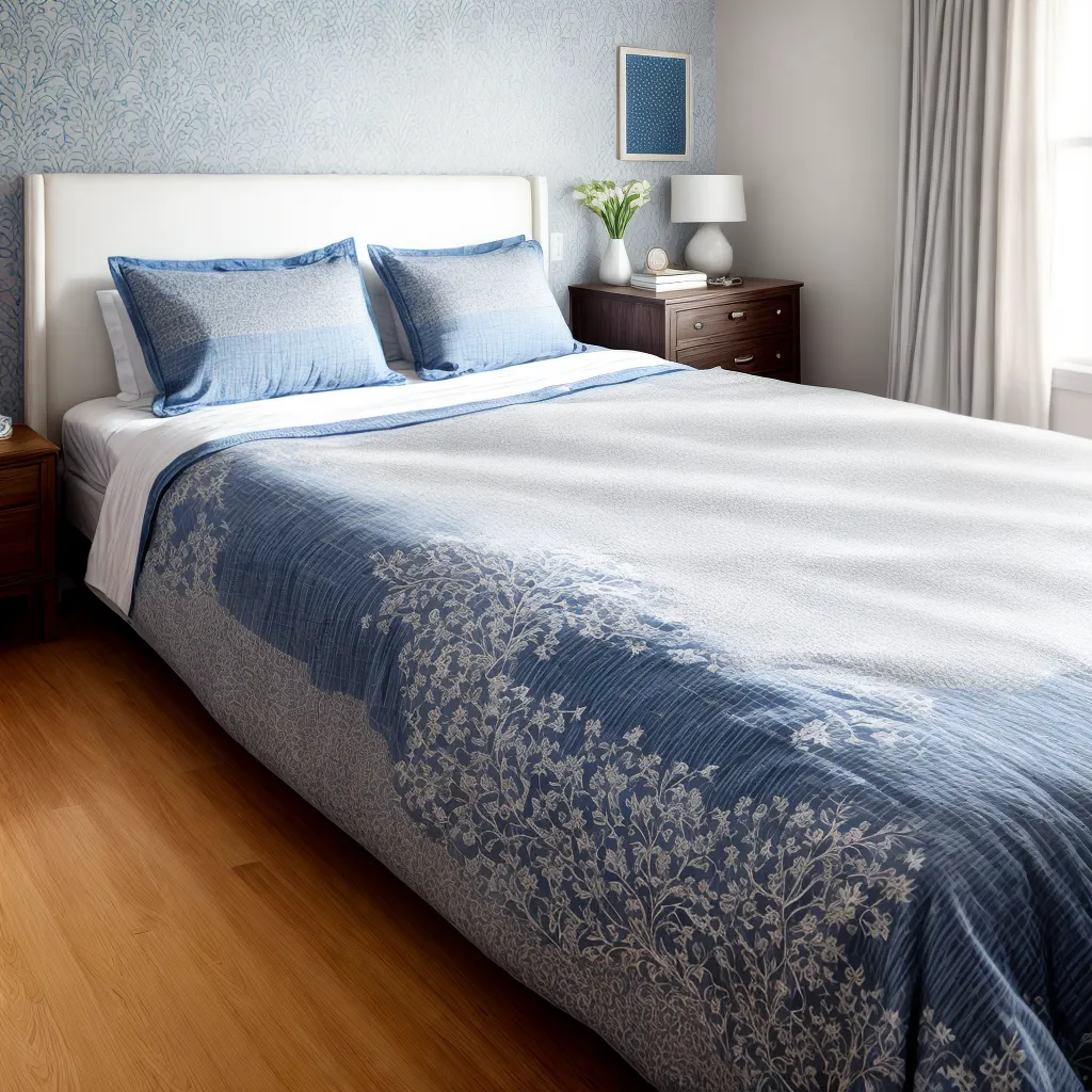 papel de parede azul branco cama