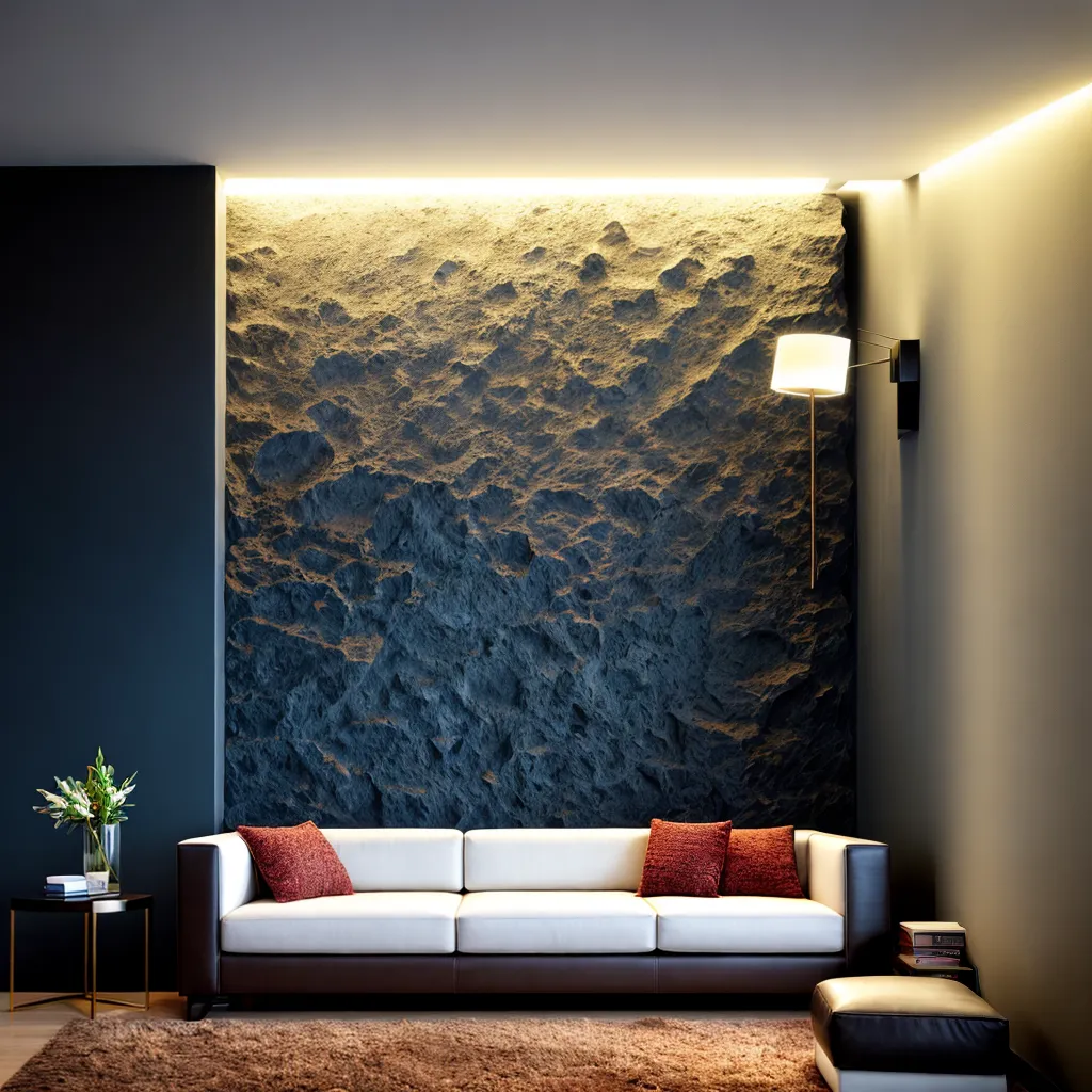 sala moderna parede pedra iluminacao 1