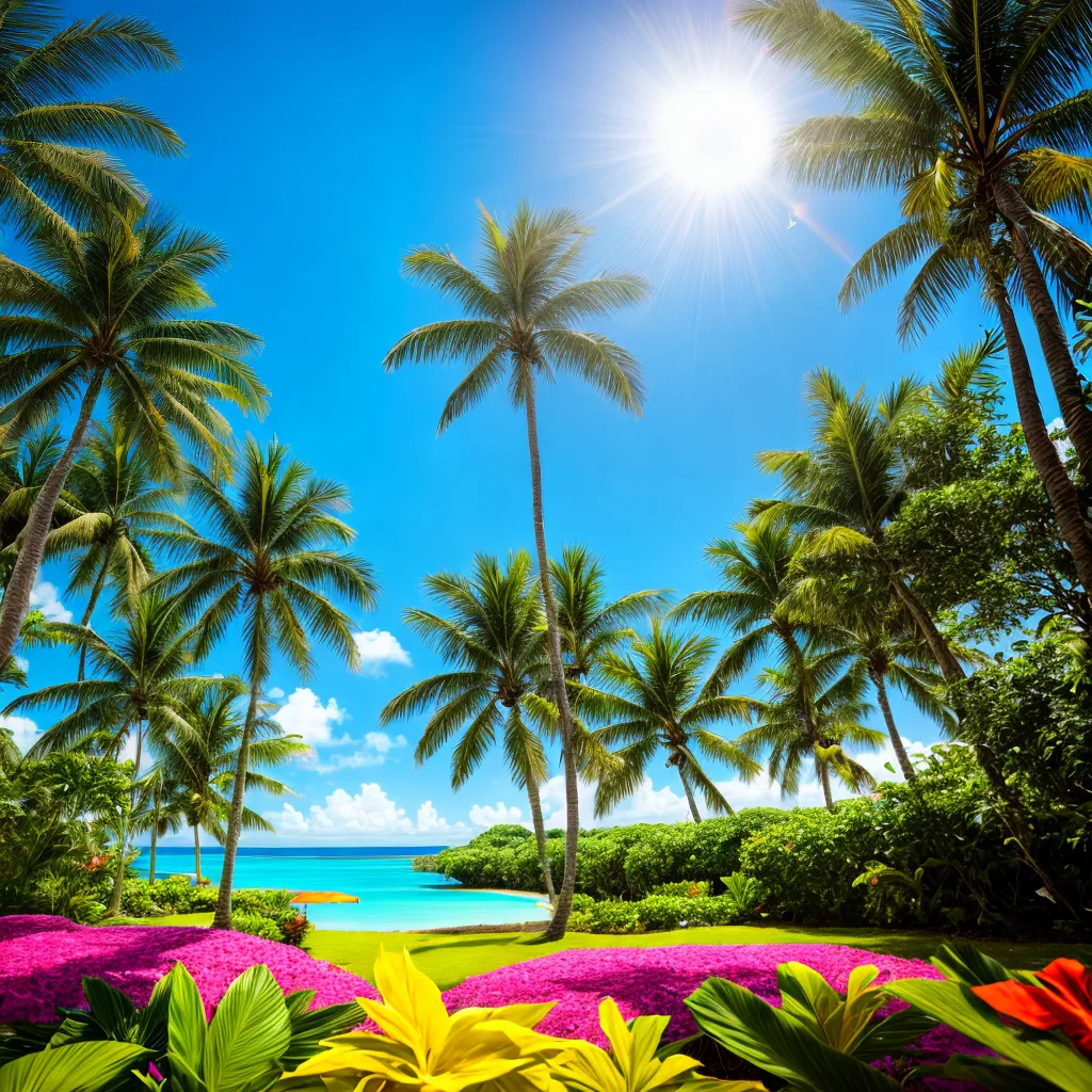 paraiso tropical palmeiras flores coloridas