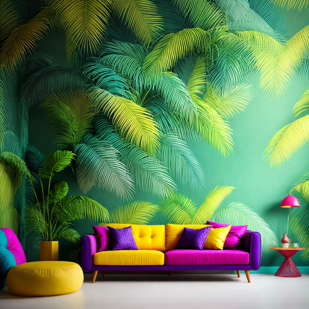 sala tropical papel de parede plantas